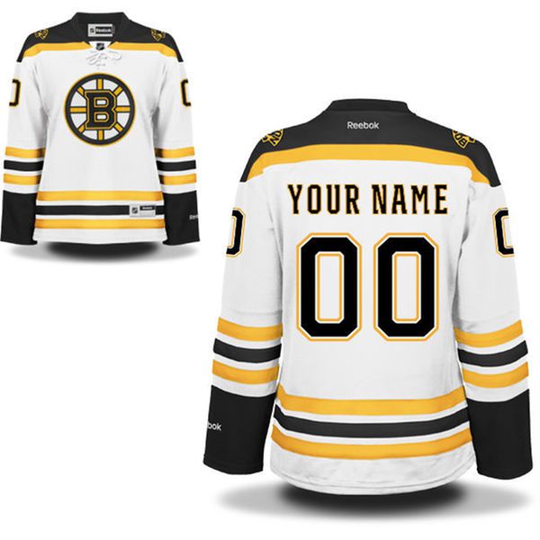 Women Boston Bruins Reebok White Premier Away Custom NHL Jersey